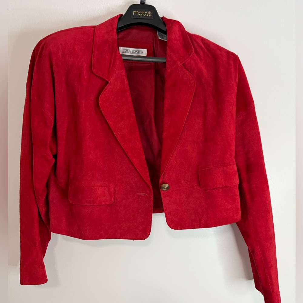 Evan Davies VINTAGE Women's Bold Red  Silky Pig Suede Blazer size 12